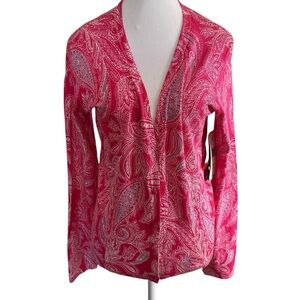 Jones New York Silk Blend Bright Pink Paisley‎ Size Medium Cardigan Sweater NWT